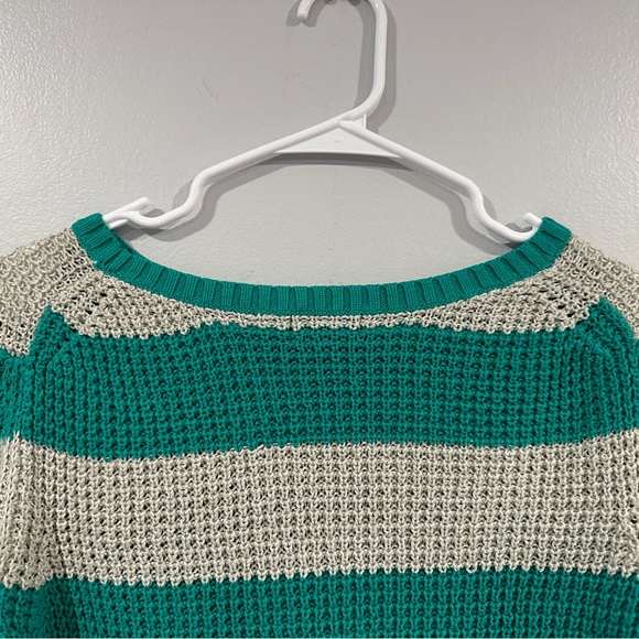ANA Green Gray Striped Sweater Large L - Picture 2 of 7